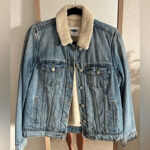 Old Navy Light Blue Denim Jacket with Cream Sherpa Collar
